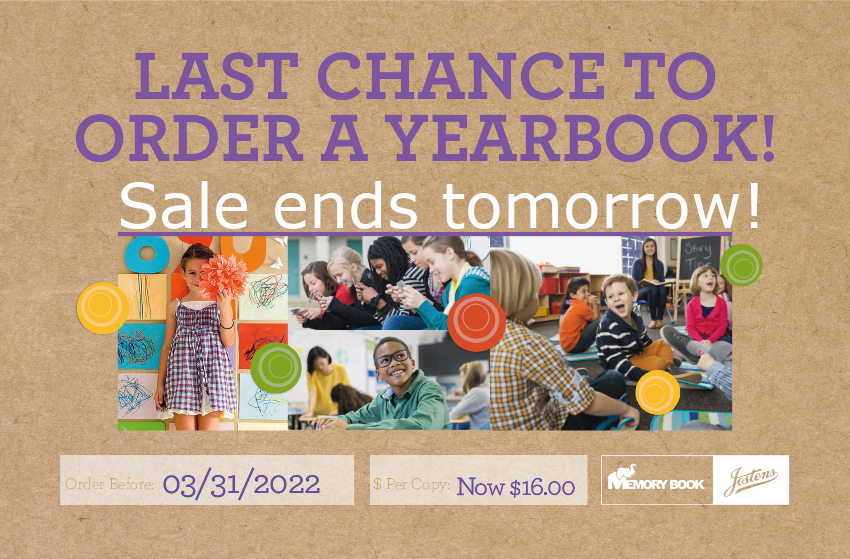 yearbook sale ends tomrorrow